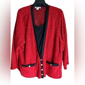 Cathy Daniels Red and Black Cardigan 3X